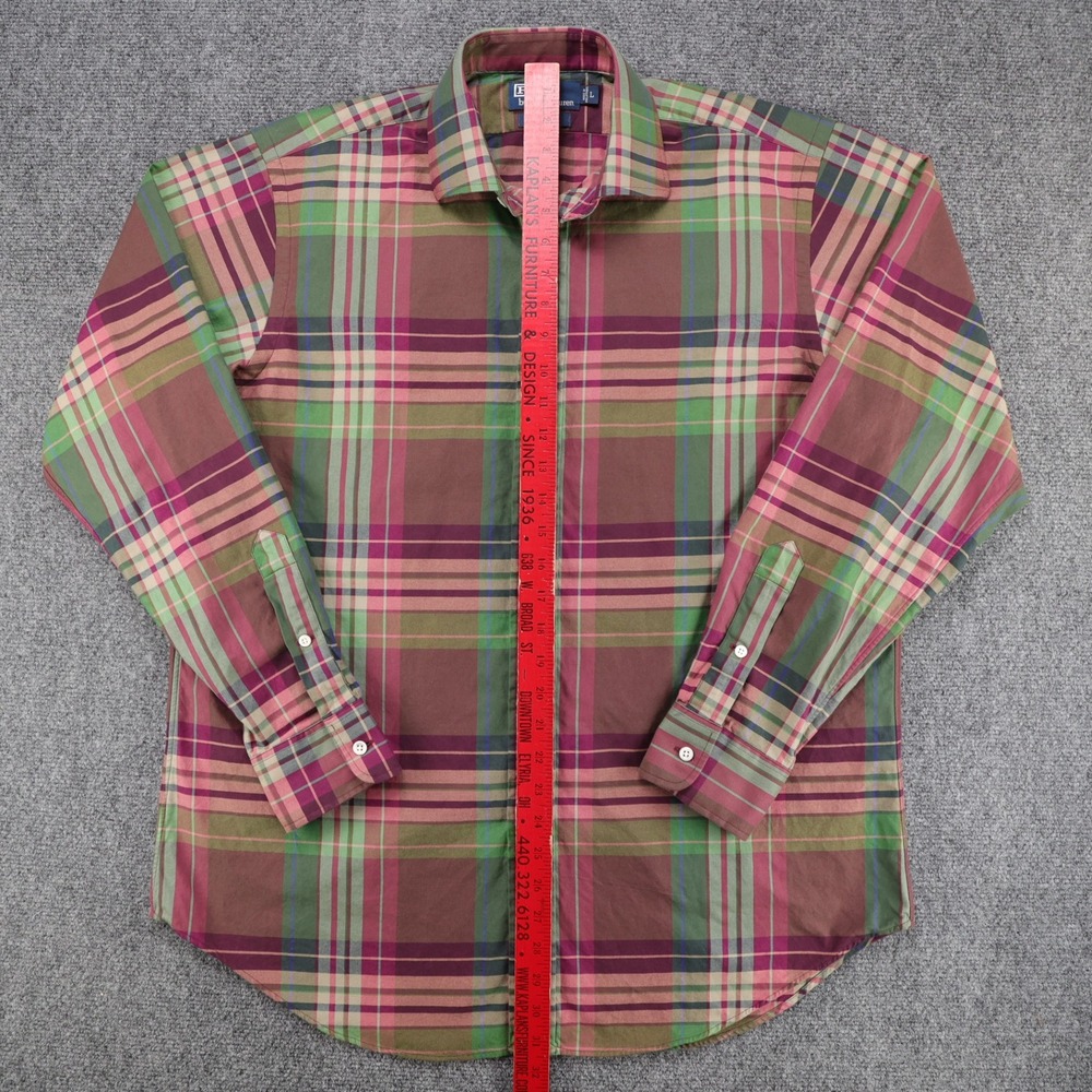 Polo Ralph Lauren Regent Mens Classic Fit Plaid Cotton Shirt Brown Green L - Picture 4 of 5